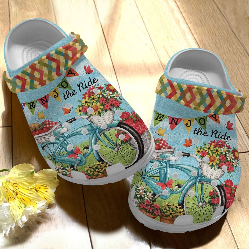 Cycling Personalize Clog, Custom Name, Text, Fashion Style For Women, Men, Kid, Print 3D Whitesole Enjoy The Ride