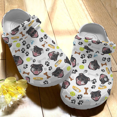 Dog Personalize Clog, Custom Name, Text, Fashion Style For Women, Men, Kid, Print 3D Staffordshire Bull Terrier V2