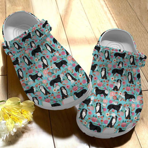 Bernese Mountain Personalize Clog, Custom Name, Text, Fashion Style For Women, Men, Kid, Print 3D Floral Background