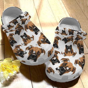 Boxer Personalize Clog, Custom Name, Text, Fashion Style For Women, Men, Kid, Print 3D Whitesole Lovely Boxer Dog