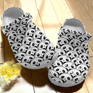 Panda Personalize Clog, Custom Name, Text, Fashion Style For Women, Men, Kid, Print 3D Whitesole Panda Pattern