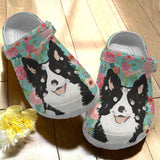 Border Collie Personalize Clog, Custom Name, Text, Fashion Style For Women, Men, Kid, Print 3D Floral Background