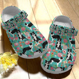 Border Collie Personalize Clog, Custom Name, Text, Fashion Style For Women, Men, Kid, Print 3D Whitesole Floral Pattern