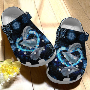 Dolphin Personalize Clog, Custom Name, Text, Fashion Style For Women, Men, Kid, Print 3D Whitesole Blue Heart