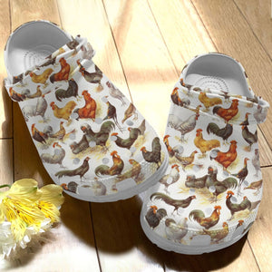 Chicken Personalize Clog, Custom Name, Text, Fashion Style For Women, Men, Kid, Print 3D Whitesole Love Chickens