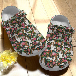 Basset Hound Personalize Clog, Custom Name, Text, Fashion Style For Women, Men, Kid, Print 3D Floral