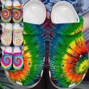 Hippie Personalize Clog, Custom Name, Text, Fashion Style For Women, Men, Kid, Print 3D Whitesole Tie Dye