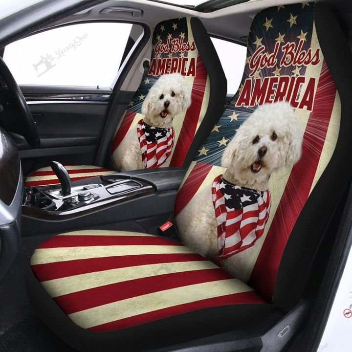 Bichon Frise God Bless America Car Seat Covers Set 2 Pc, Car Accessories Seat Cover
