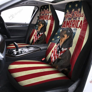 Dachshund-Black God Bless America Car Seat Covers Set 2 Pc, Car Accessories Seat Cover