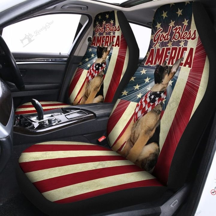 German Shepherd God Bless America Car Seat Covers Set 2 Pc, Car Accessories Seat Cover