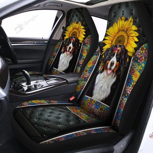 Hippie Bernese Mountain Dog Car Seat Covers Set 2 Pc, Car Accessories Seat Cover