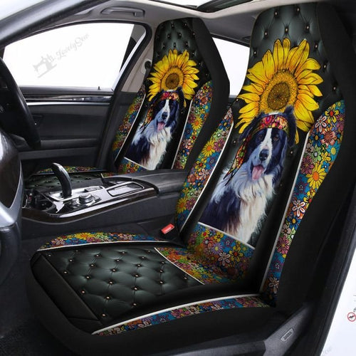 Hippie Border Collie Car Seat Covers Set 2 Pc, Car Accessories Seat Cover