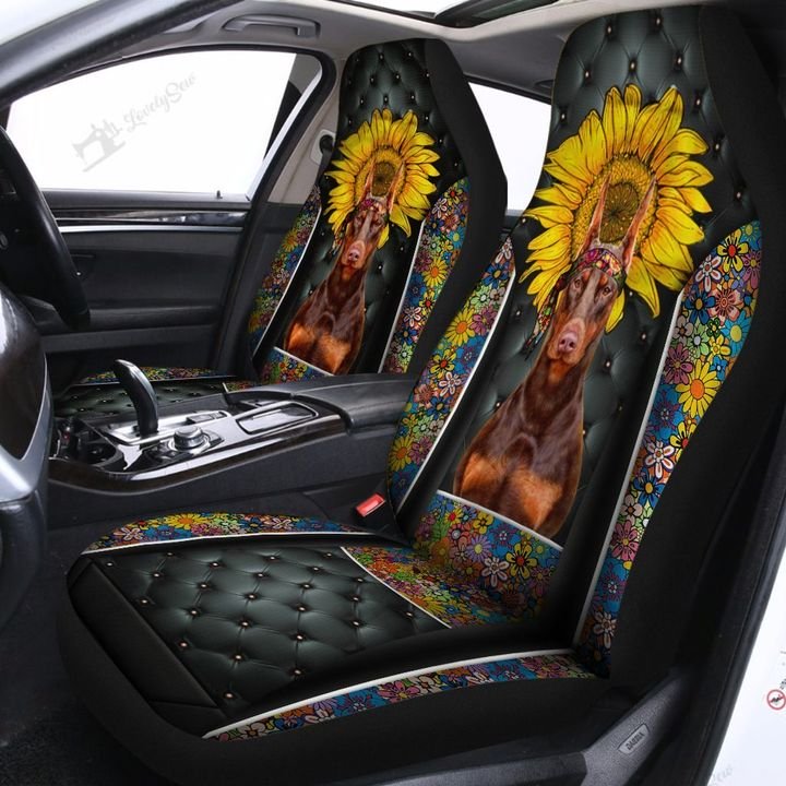 Hippie Doberman Car Seat Covers Set 2 Pc, Car Accessories Seat Cover