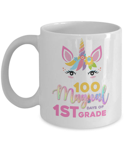 100 Magical Days Of 1St Grade School Unicorn Girl Ceramic Mug Gift, Double Side Coffee Mugs, Funny Gifts For Mom, Dad, Son, Daughter
