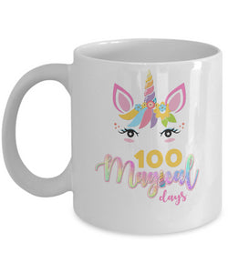100 Magical Days Of School Unicorn Girl Ceramic Mug Gift, Double Side Coffee Mugs, Funny Gifts For Mom, Dad, Son, Daughter