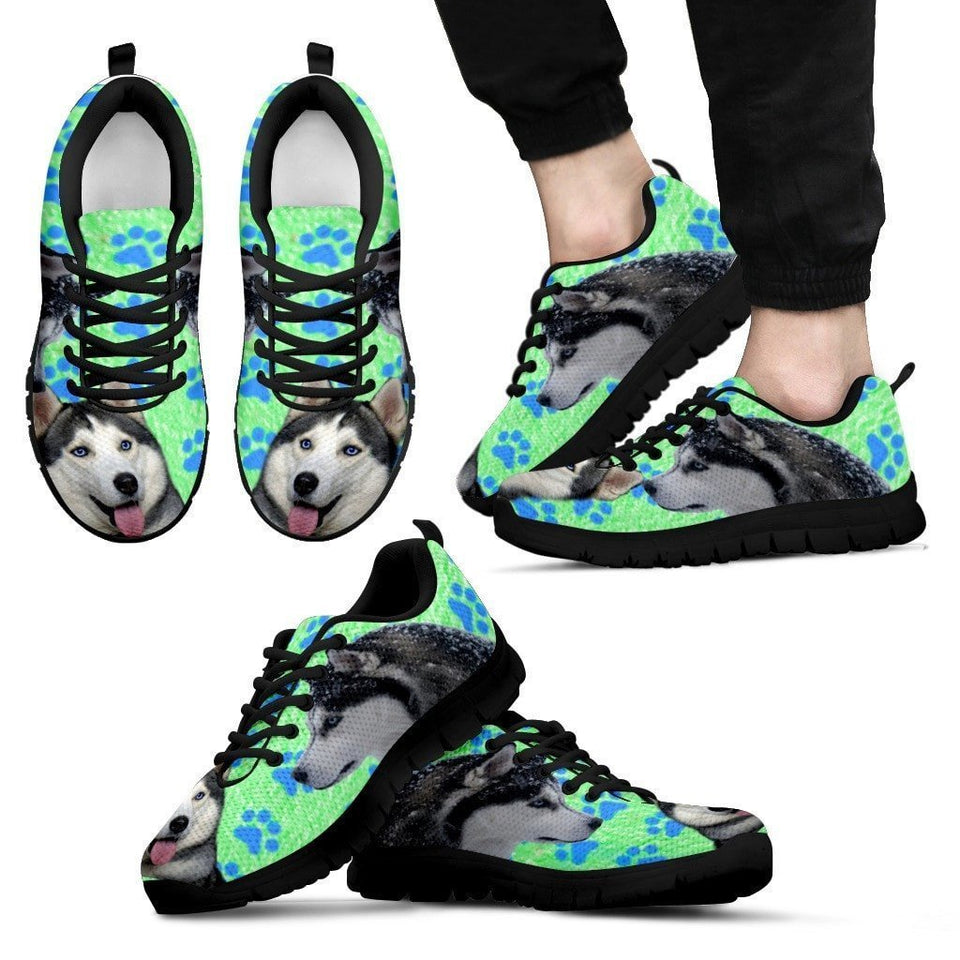 Siberian Husky Paws Print (Black/White) Running Shoes For Men-Free Shipping Limited Edition