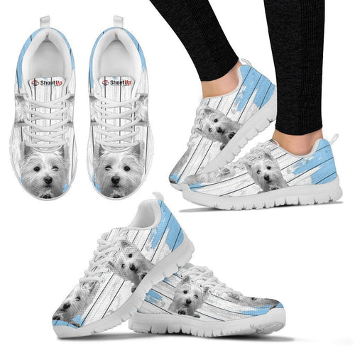 West Highland White Terrier (Westie) Blue White Print Sneakers For Women-Free Shipping