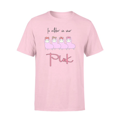 Llama In October We Wear Pink Breast Cancer Awareness T-Shirt