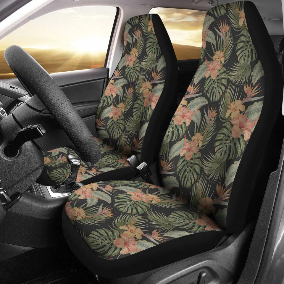 Hawaiian Tropical Hibiscus Monstera Leaf Car Seat Cover - AH - J7
