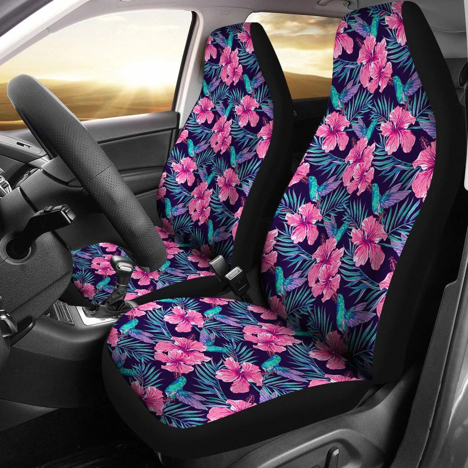 Hawaiian Tropical Flowers With Hummingbirds Palm Leaves Car Seat Cover - AH - J7