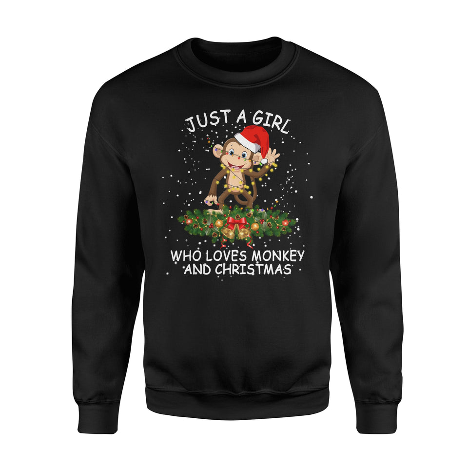 Just A Girl Who Love Monkey And Merry Christmas Xmas Santa Claus Laugh Hat Light Gift Funny Apparel Clothing T-Shirt - Standard Fleece Sweatshirt Just A Girl Who Love Monkey And Merry Christmas Xmas Santa Claus Laugh Hat Light Gift Funny Apparel Clothing T-Shirt - Standard Fleece Sweatshirt - Vegamart.com