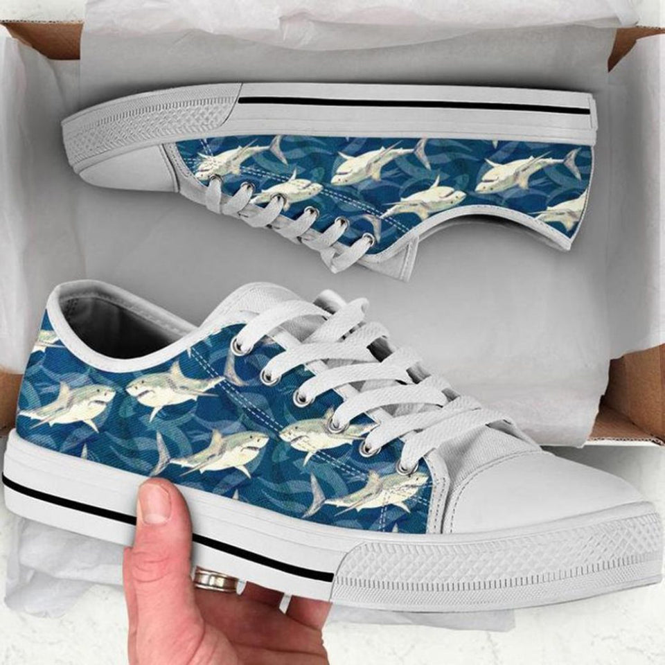 Beach Shark Low Top Shoes For Women, Shoes For Men Custom Shoes White Beach Shark Low Top Shoes For Women, Shoes For Men Custom Shoes White - Vegamart.com