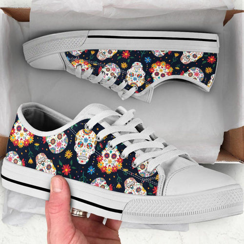 Black Skull Low Top Shoes For Women, Shoes For Men Custom Shoes White Black Skull Low Top Shoes For Women, Shoes For Men Custom Shoes White - Vegamart.com