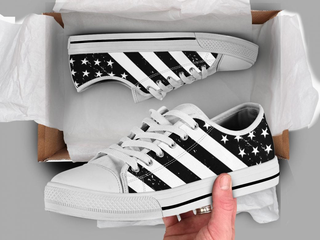 Black US Flag Low Top Shoes For Women, Shoes For Men Custom Shoes White Black US Flag Low Top Shoes For Women, Shoes For Men Custom Shoes White - Vegamart.com