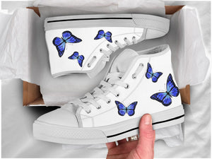 Blue Butterfly High Top Shoes For Women, Shoes For Men Custom Shoes White Blue Butterfly High Top Shoes For Women, Shoes For Men Custom Shoes White - Vegamart.com