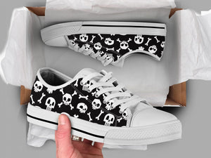 Skull Low Top Shoes For Women, Shoes For Men Custom Shoes White Skull Low Top Shoes For Women, Shoes For Men Custom Shoes White - Vegamart.com