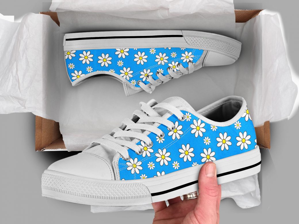 Floral Daisy Low Top Shoes For Women, Shoes For Men Custom Shoes White Floral Daisy Low Top Shoes For Women, Shoes For Men Custom Shoes White - Vegamart.com