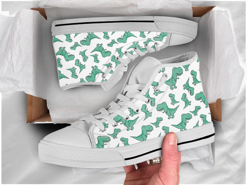Green Dinosaur High Top Shoes For Women, Shoes For Men Custom Shoes White Green Dinosaur High Top Shoes For Women, Shoes For Men Custom Shoes White - Vegamart.com