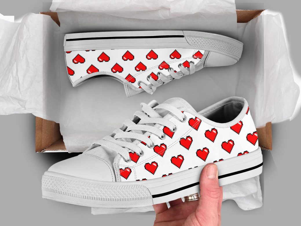 Heart Low Top Shoes For Women, Shoes For Men Custom Shoes White Heart Low Top Shoes For Women, Shoes For Men Custom Shoes White - Vegamart.com