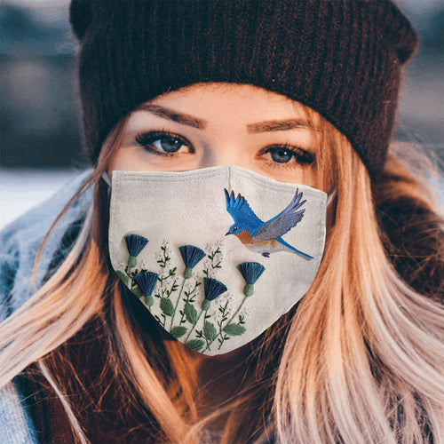 Laveder And Mountain Bluebird Face Mask Face Cover Filter PM 2.5 Polyester Antibacterial 3D Men, Women Fashion Outdoor