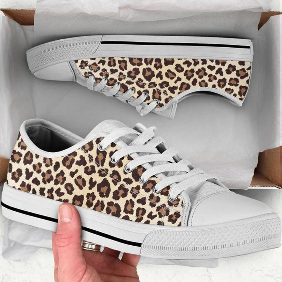 Leopard Low Top Shoes For Women, Shoes For Men Custom Shoes White Leopard Low Top Shoes For Women, Shoes For Men Custom Shoes White - Vegamart.com