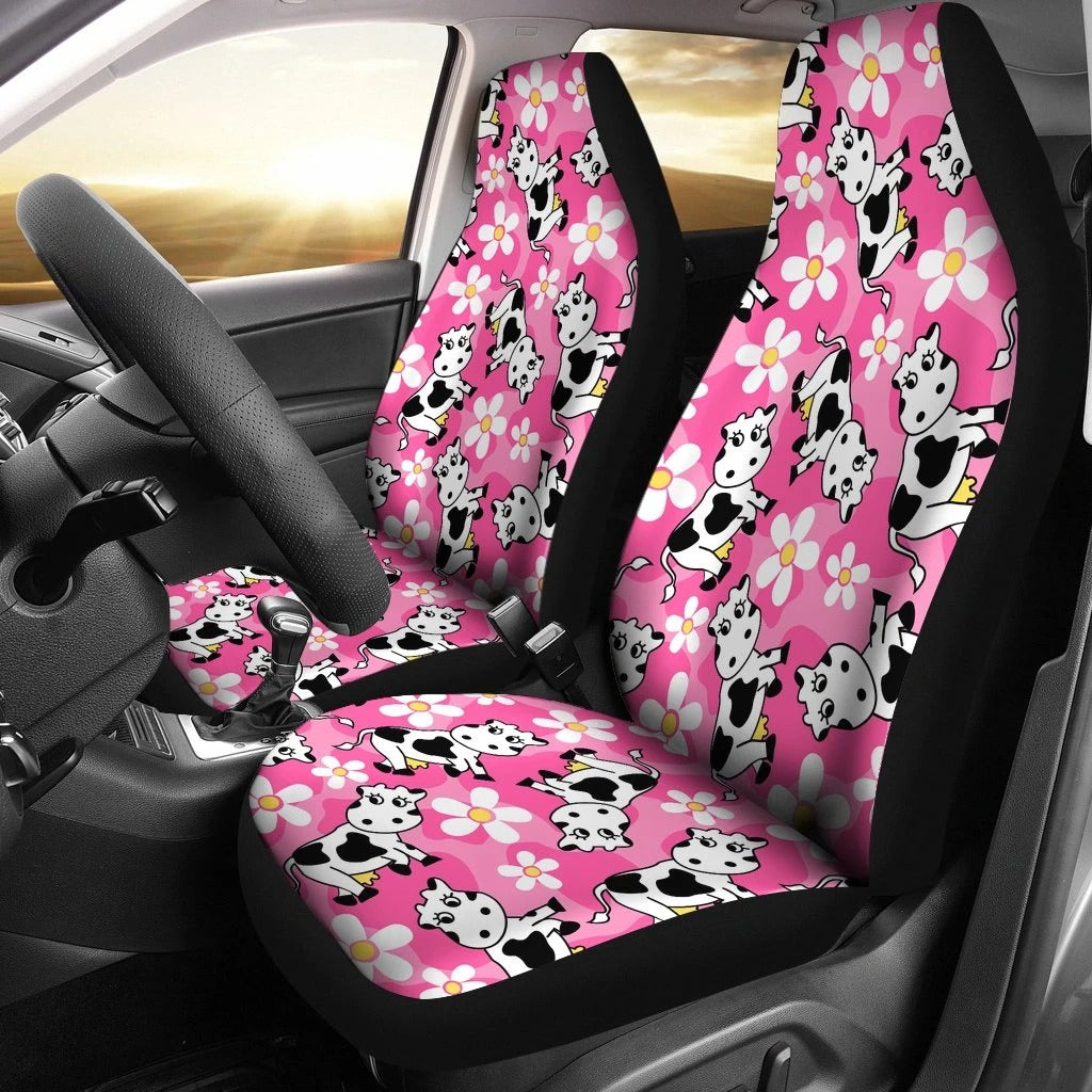 Pink Cartoon Cow Car Seat Covers Set 2 Pc, Car Accessories Car Mats Covers Pink Cartoon Cow Car Seat Covers Set 2 Pc, Car Accessories Car Mats Covers - Vegamart.com