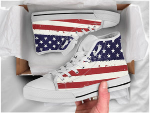 US American Flag High Top Shoes For Women, Shoes For Men Custom Shoes White US American Flag High Top Shoes For Women, Shoes For Men Custom Shoes White - Vegamart.com