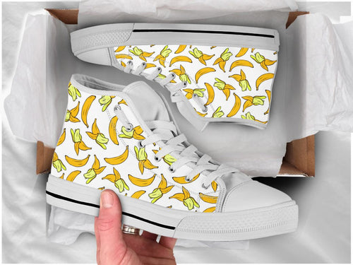 Yellow Banana High Top Shoes For Women, Shoes For Men Custom Shoes White Yellow Banana High Top Shoes For Women, Shoes For Men Custom Shoes White - Vegamart.com