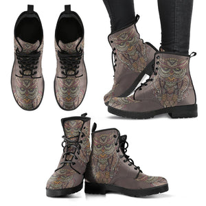 Abstract Owl Women's Leather Boots