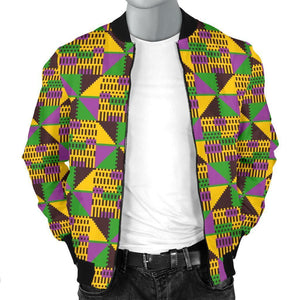 African Kente Pattern Print Men Casual Bomber Jacket