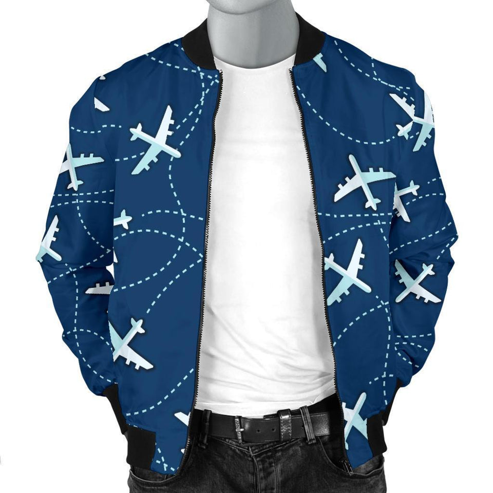 Airplane Print Pattern Men Casual Bomber Jacket