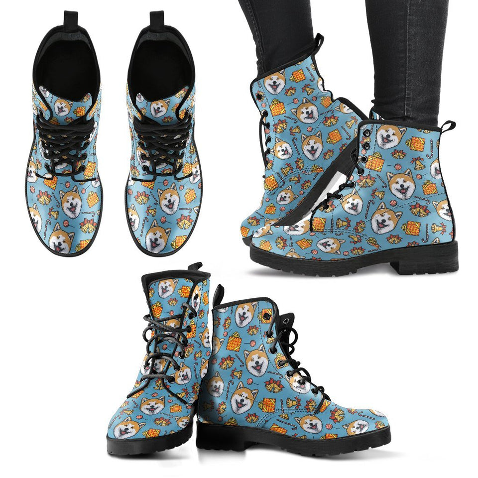 Akita Dog Pattern Print Men Women Leather Boots