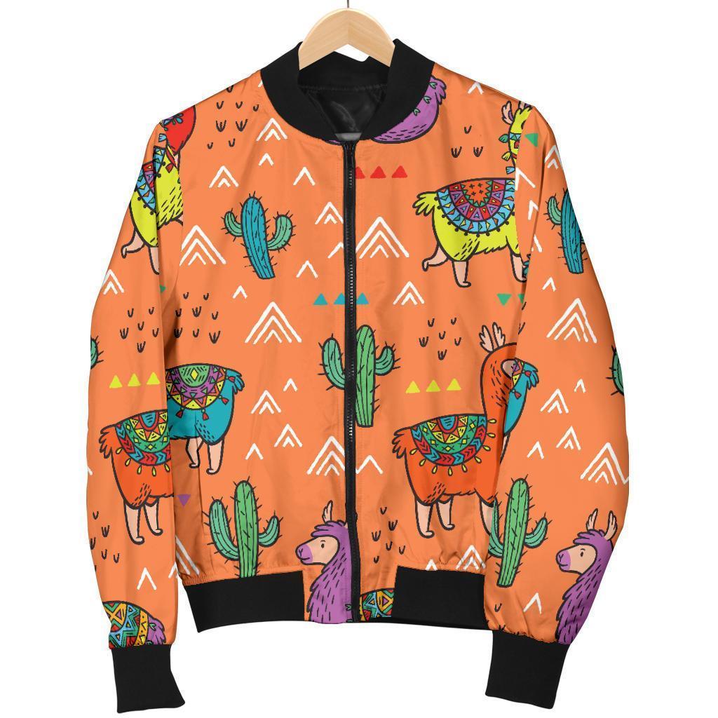 Alpaca Cactus Pattern Print Men Casual Bomber Jacket