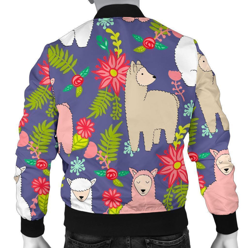 Alpaca Floral Pattern Print Men Casual Bomber Jacket