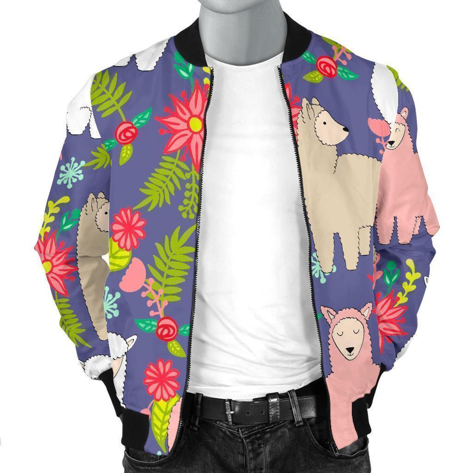 Alpaca Floral Pattern Print Men Casual Bomber Jacket