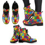Autism Awareness Merchandise Pattern Print Men Women Leather Boots