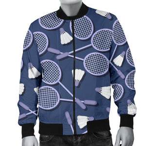 Badminton Pattern Print Men Casual Bomber Jacket