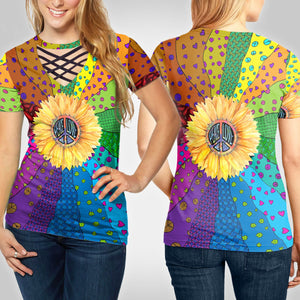 Hippie Sunflower Peace Love Lady Bandage T-Shirt Custom T Shirts Printing Hippie Sunflower Peace Love Lady Bandage T-Shirt Custom T Shirts Printing - Vegamart.com