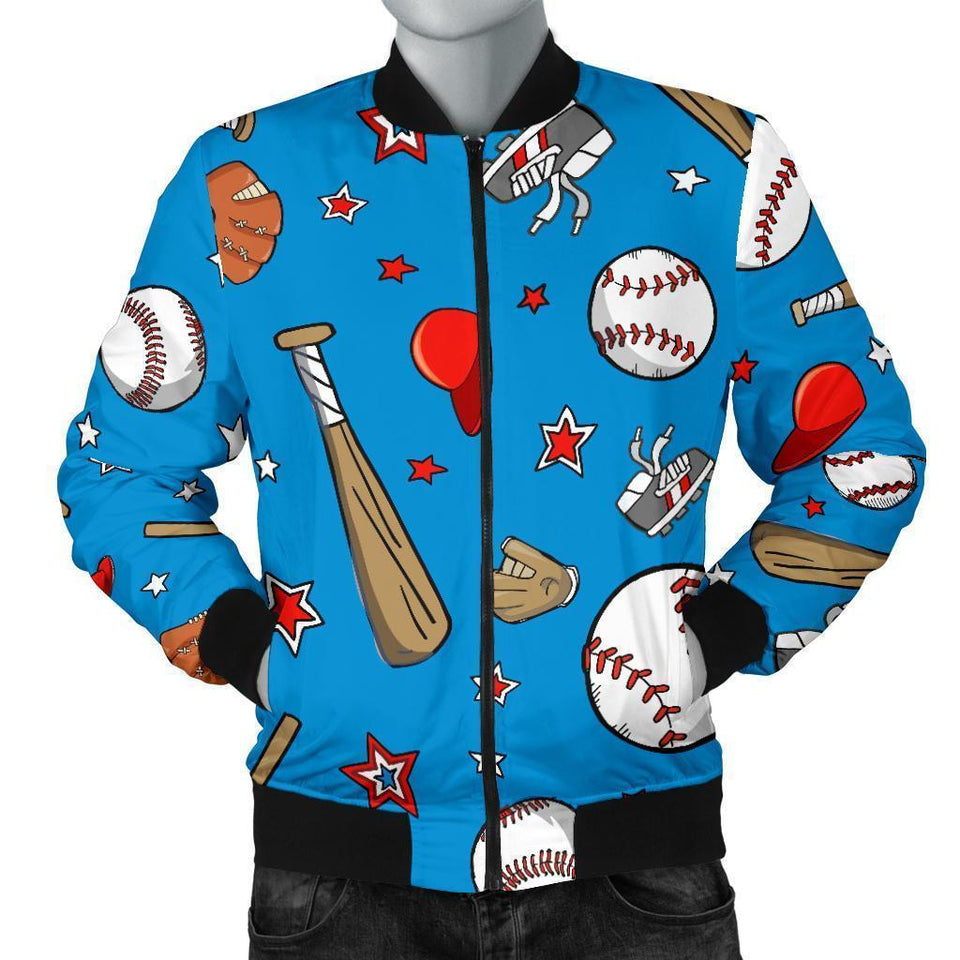 Baseball Pattern Print Men Casual Bomber Jacket