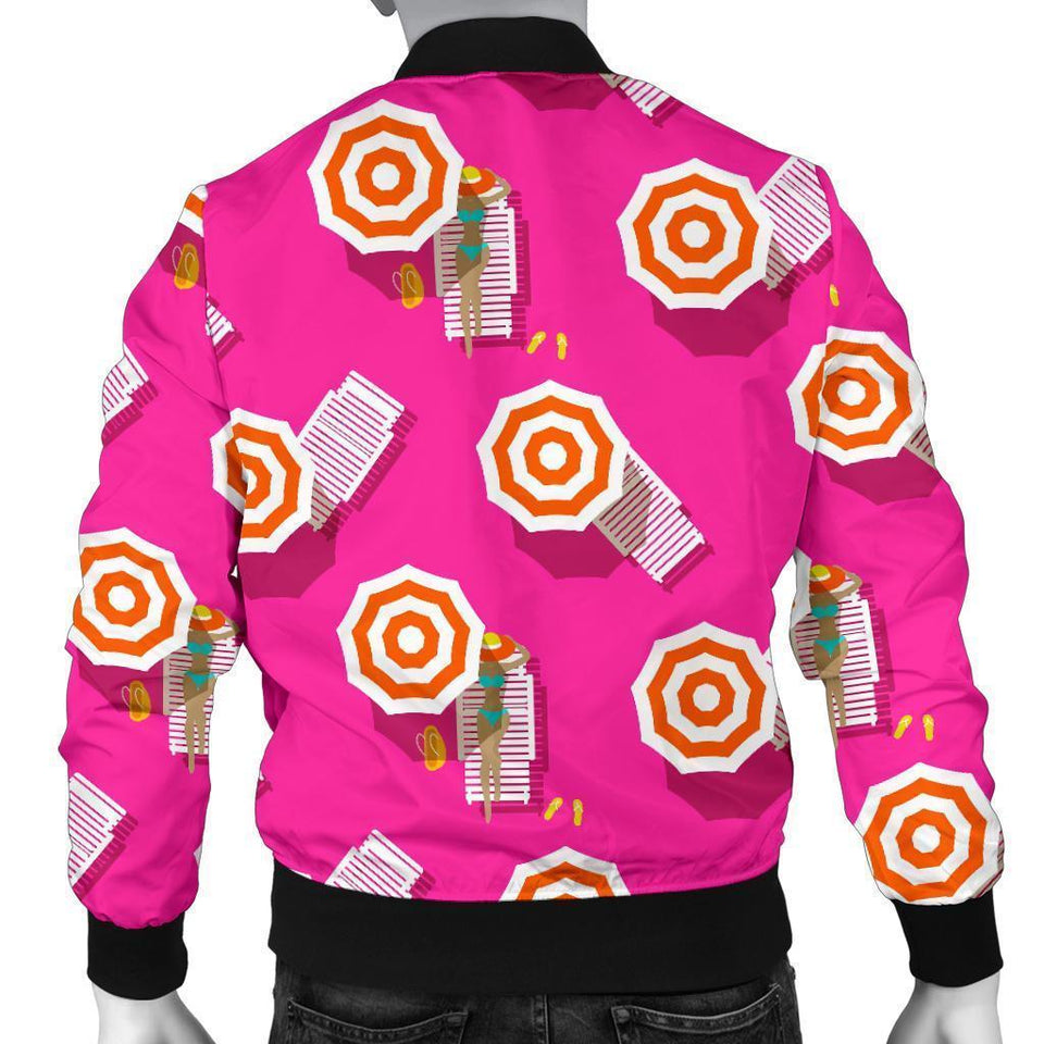 Beach Pink Pattern Print Men Casual Bomber Jacket